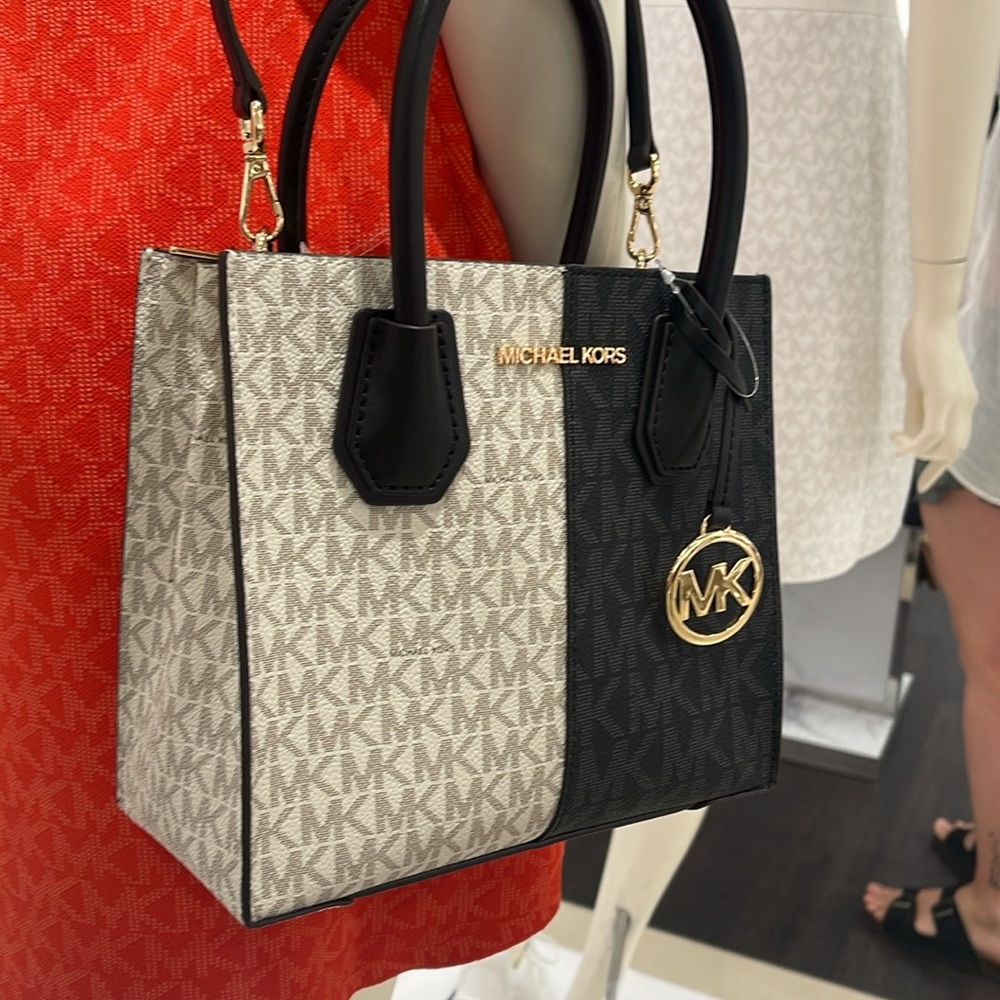 Michael Kors Mercer Medium Two-Tone Logo Crossbody Messenger Black Multi NWT - Picture 5 of 16